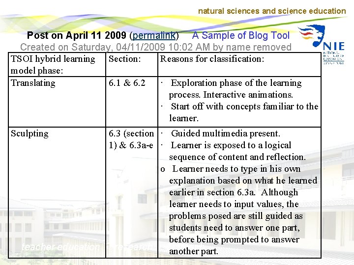 natural sciences and science education Post on April 11 2009 (permalink) A Sample of