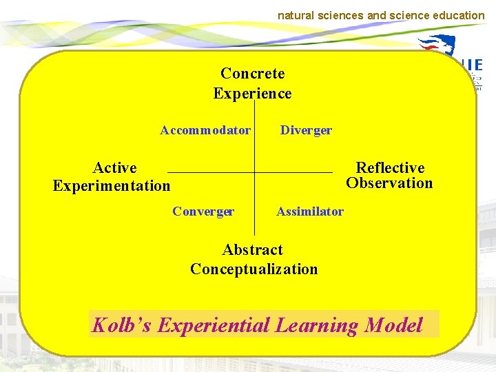 natural sciences and science education Concrete Experience Accommodator Diverger Active Experimentation Reflective Observation Converger