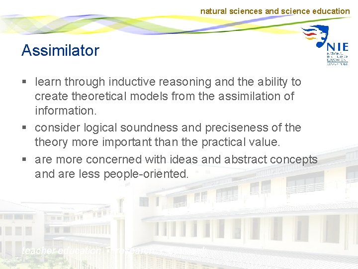 natural sciences and science education Assimilator § learn through inductive reasoning and the ability