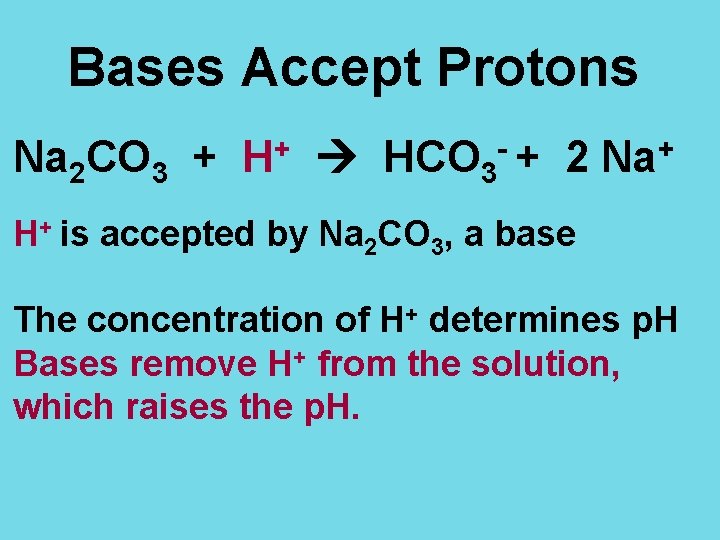 Bases Accept Protons Na 2 CO 3 + + H HCO 3 -+ 2