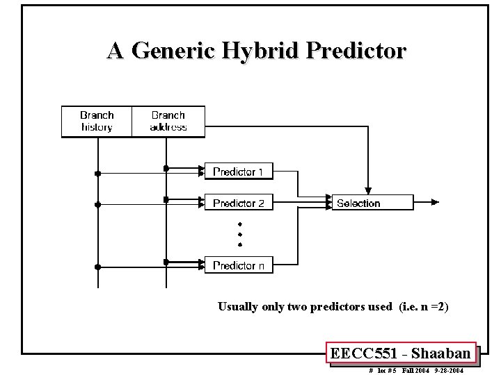 A Generic Hybrid Predictor Usually only two predictors used (i. e. n =2) EECC