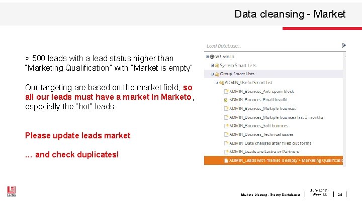 Data cleansing - Market > 500 leads with a lead status higher than “Marketing