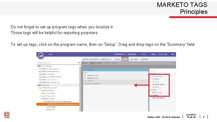 MARKETO TAGS Principles Do not forget to set up program tags when you localize