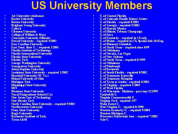 US University Members • • • • • • • • • Air University