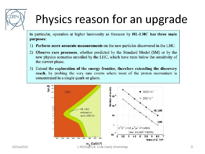 Physics reason for an upgrade 15 Dec 2010 L. ROSSI@LHC Crab Cavity Workshop 3