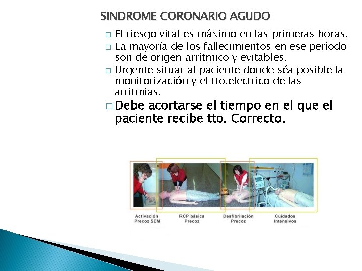 SINDROME CORONARIO AGUDO � � � El riesgo vital es máximo en las primeras