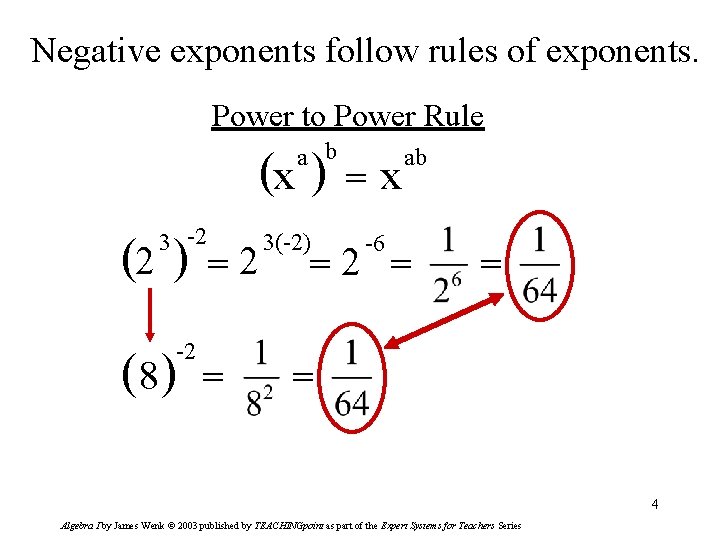 Negative exponents follow rules of exponents. Power to Power Rule a b (x )
