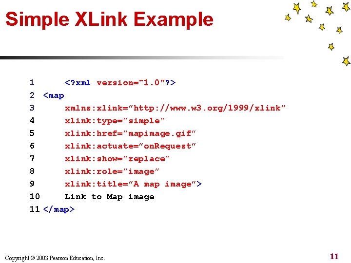 Simple XLink Example 1 <? xml version="1. 0"? > 2 <map 3 xmlns: xlink=”http: