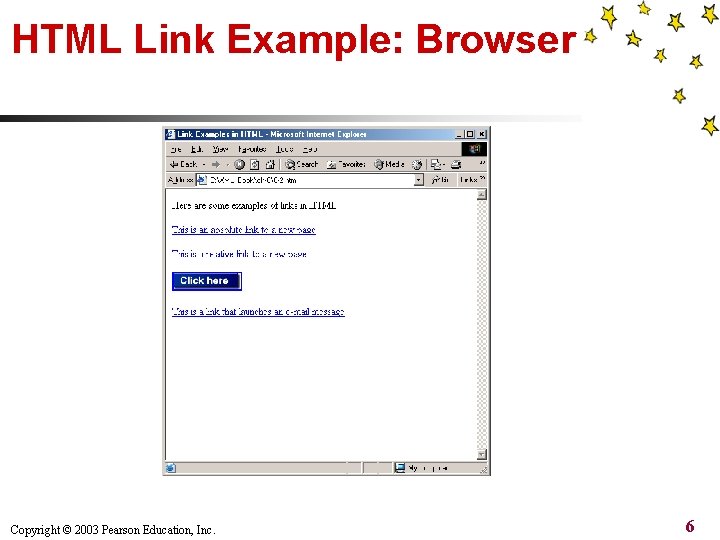 HTML Link Example: Browser Copyright © 2003 Pearson Education, Inc. 6 