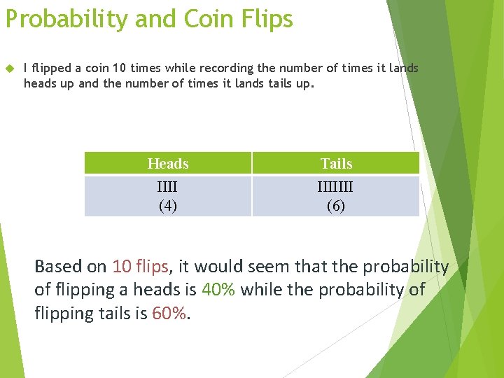 Probability and Coin Flips I flipped a coin 10 times while recording the number