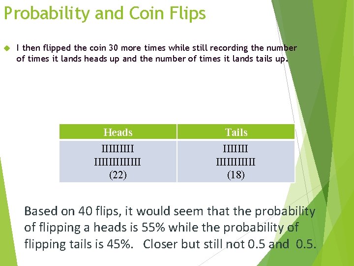 Probability and Coin Flips I then flipped the coin 30 more times while still