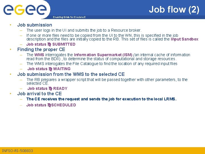 Job flow (2) Enabling Grids for E-scienc. E • Job submission – The user