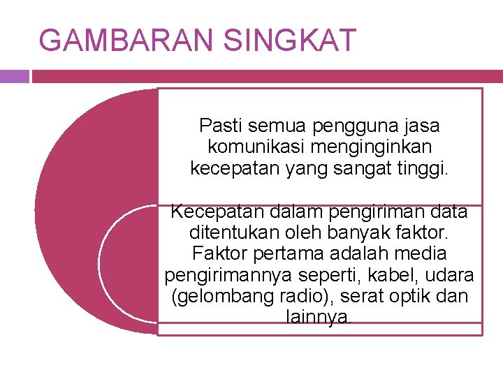GAMBARAN SINGKAT Pasti semua pengguna jasa komunikasi menginginkan kecepatan yang sangat tinggi. Kecepatan dalam