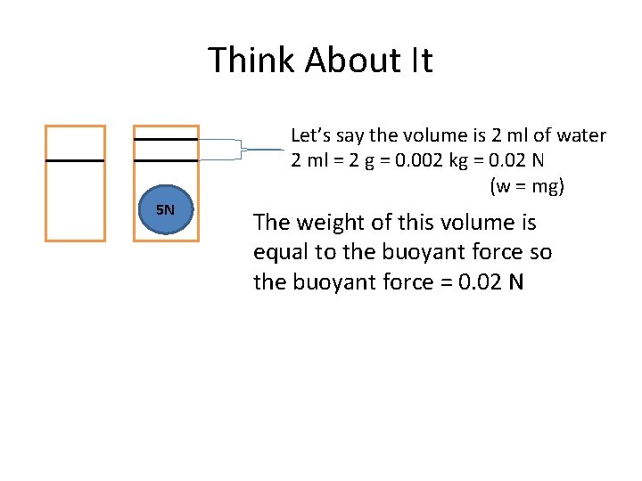 Think About It Let’s say the volume is 2 ml of water 2 ml