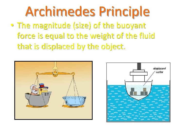 Archimedes Principle • The magnitude (size) of the buoyant force is equal to the