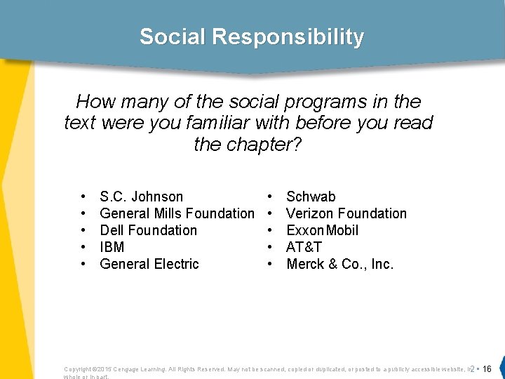 Social Responsibility How many of the social programs in the text were you familiar