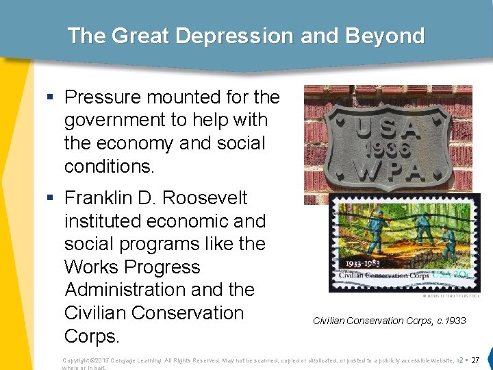 The Great Depression and Beyond § Pressure mounted for the government to help with