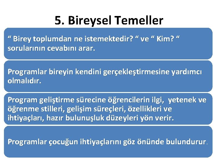 5. Bireysel Temeller “ Birey toplumdan ne istemektedir? “ ve “ Kim? “ sorularının