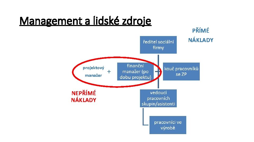 Management a lidské zdroje projektový manažer NEPŘÍMÉ NÁKLADY + PŘÍMÉ NÁKLADY 