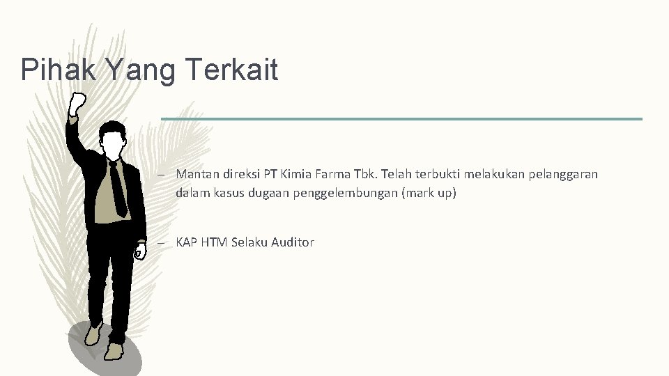 Pihak Yang Terkait – Mantan direksi PT Kimia Farma Tbk. Telah terbukti melakukan pelanggaran