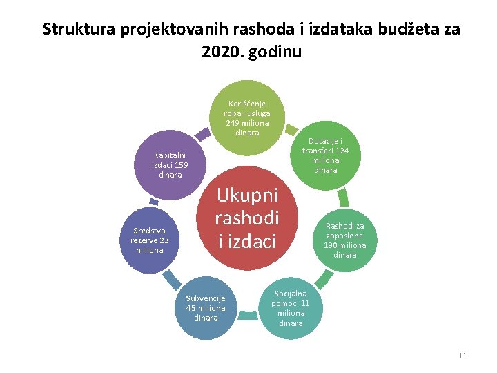 Struktura projektovanih rashoda i izdataka budžeta za 2020. godinu Korišćenje roba i usluga 249