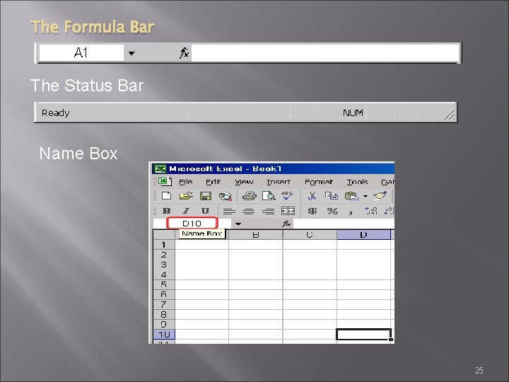 The Formula Bar The Status Bar Name Box 25 