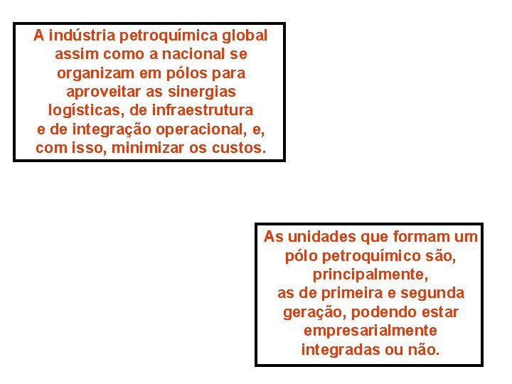 A indústria petroquímica global assim como a nacional se organizam em pólos para aproveitar