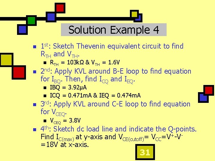 Solution Example 4 n 1 st: Sketch Thevenin equivalent circuit to find RTH and