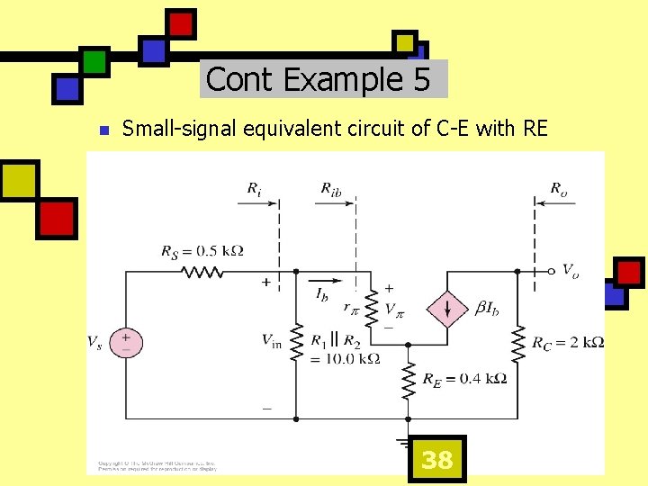 Cont Example 5 n Small-signal equivalent circuit of C-E with RE 38 