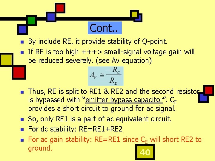 Cont. . n n n By include RE, it provide stability of Q-point. If