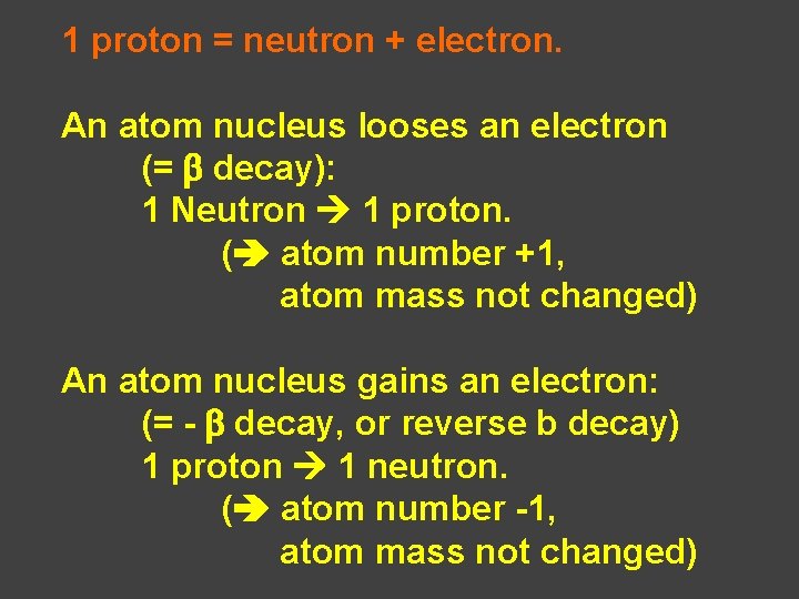 1 proton = neutron + electron. An atom nucleus looses an electron (= b