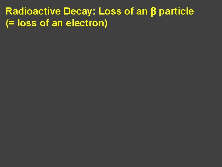 Radioactive Decay: Loss of an b particle (= loss of an electron) 