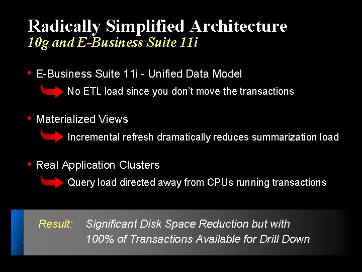 Radically Simplified Architecture 10 g and E-Business Suite 11 i • E-Business Suite 11
