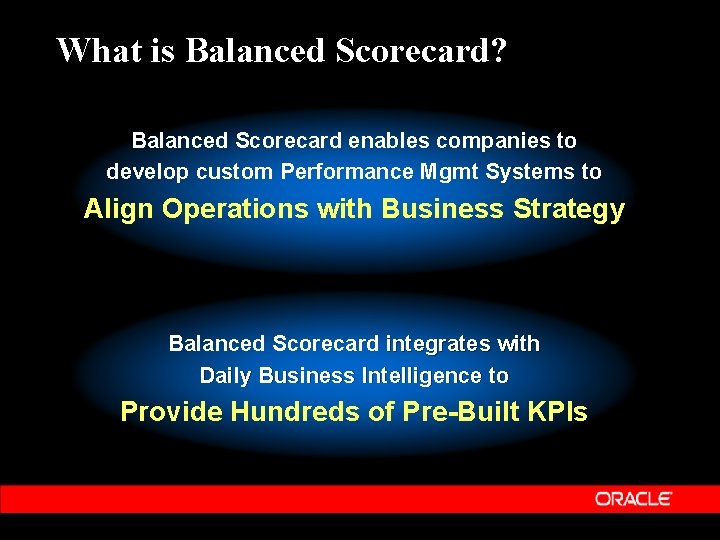 What is Balanced Scorecard? Balanced Scorecard enables companies to develop custom Performance Mgmt Systems