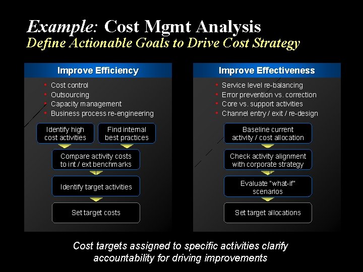 Example: Cost Mgmt Analysis Define Actionable Goals to Drive Cost Strategy Improve Efficiency •