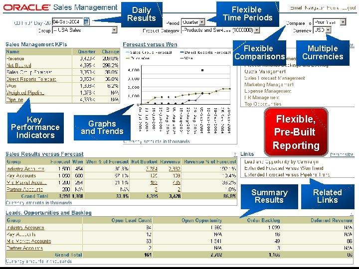 Daily Results Flexible Time Periods Flexible Comparisons Key Performance Indicators Graphs and Trends Multiple