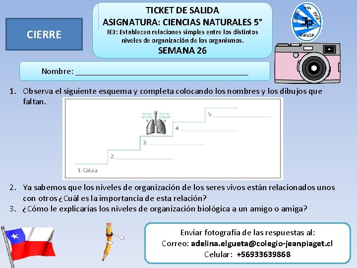 CIERRE TICKET DE SALIDA ASIGNATURA: CIENCIAS NATURALES 5° IE 3: Establecen relaciones simples entre