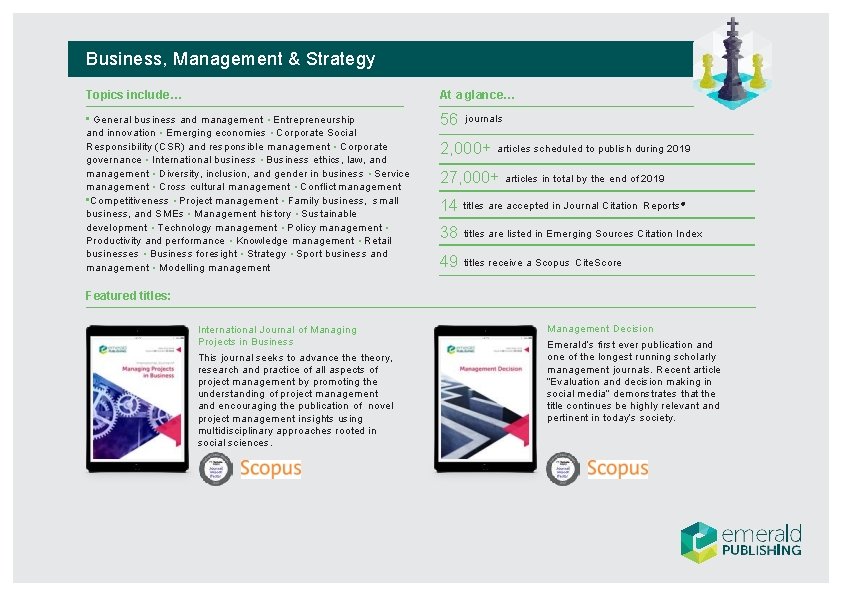 Business, Management & Strategy Topics include… At a glance… • General business and management