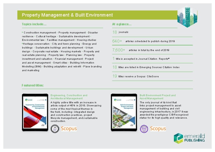 Property Management & Built Environment Topics include… At a glance… • Construction management •