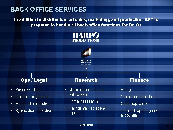 BACK OFFICE SERVICES In addition to distribution, ad sales, marketing, and production, SPT is