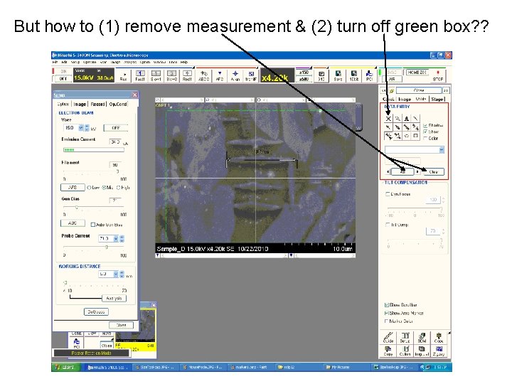 But how to (1) remove measurement & (2) turn off green box? ? 