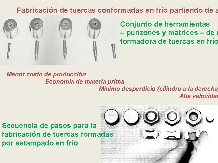 Fabricación de tuercas conformadas en frío partiendo de a Conjunto de herramientas – punzones Fabricación de tuercas conformadas en frío partiendo de a Conjunto de herramientas – punzones