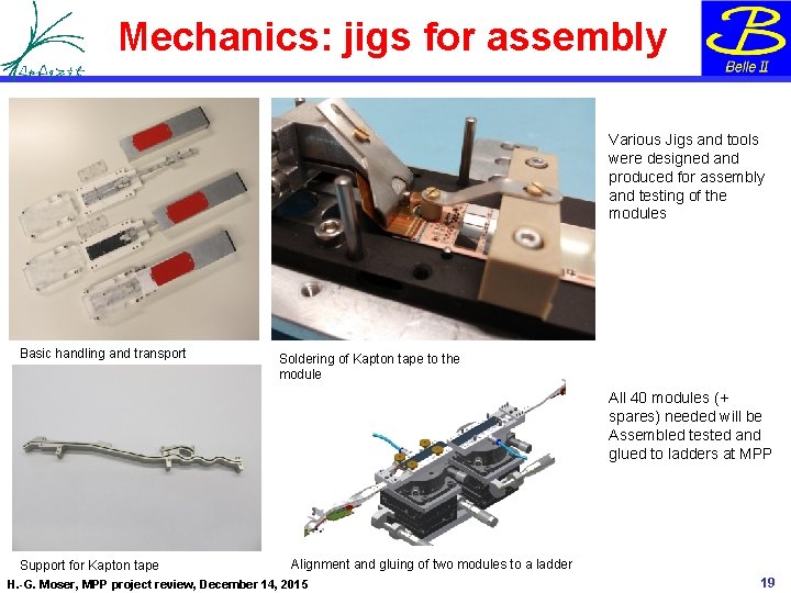Mechanics: jigs for assembly Various Jigs and tools were designed and produced for assembly