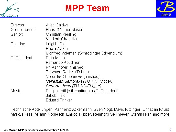 MPP Team Director: Group Leader: Senior: Postdoc: Ph. D student: Master: Allen Caldwell Hans-Günther