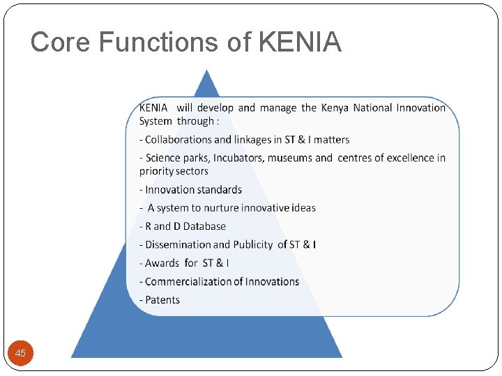 Core Functions of KENIA 45 