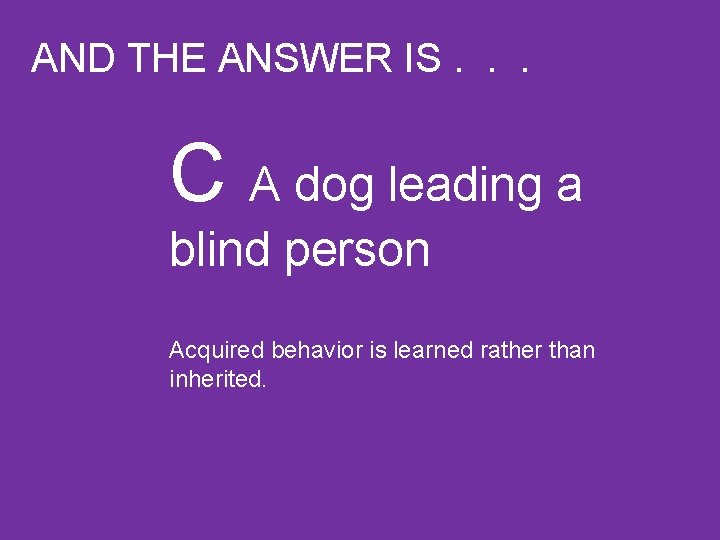 AND THE ANSWER IS. . . C A dog leading a blind person Acquired
