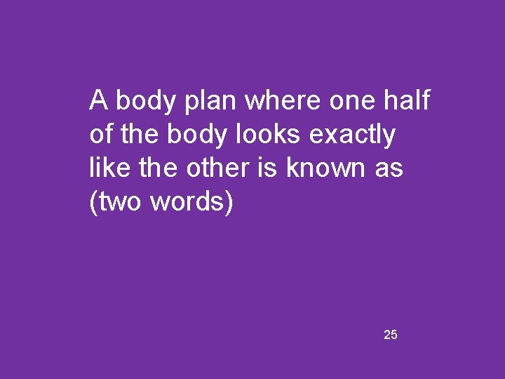 A body plan where one half of the body looks exactly like the other