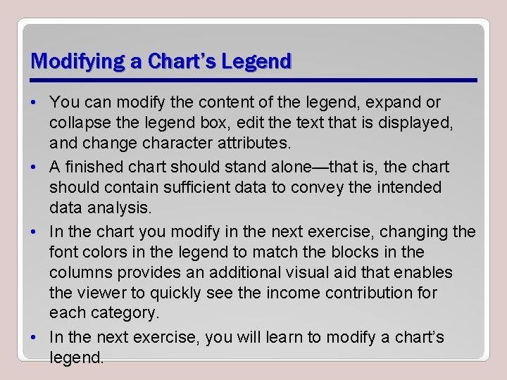 Modifying a Chart’s Legend • You can modify the content of the legend, expand