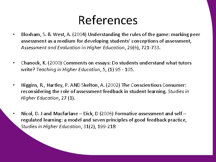 References • Bloxham, S. & West, A. (2004) Understanding the rules of the game: