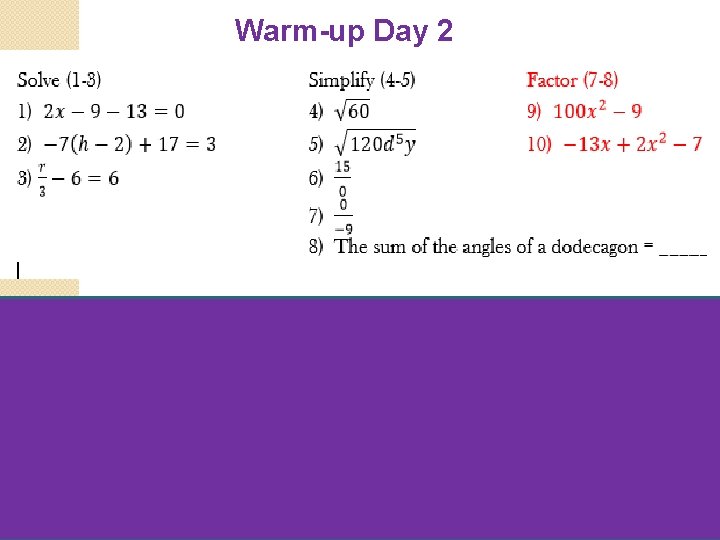 Warm-up Day 2 